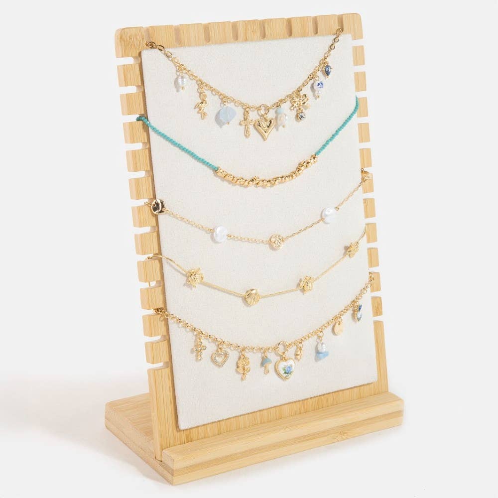 Multi Tier Bamboo Necklace Display Stand: WOOD