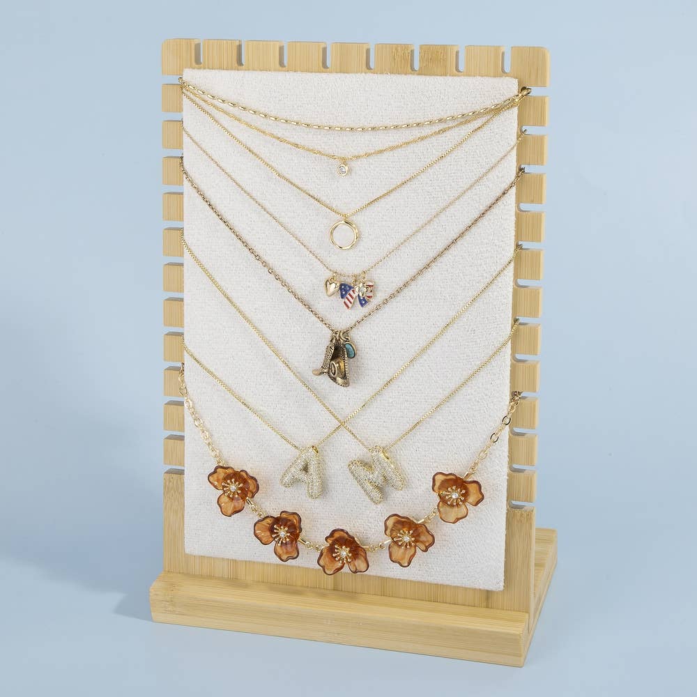 Multi Tier Bamboo Necklace Display Stand: WOOD