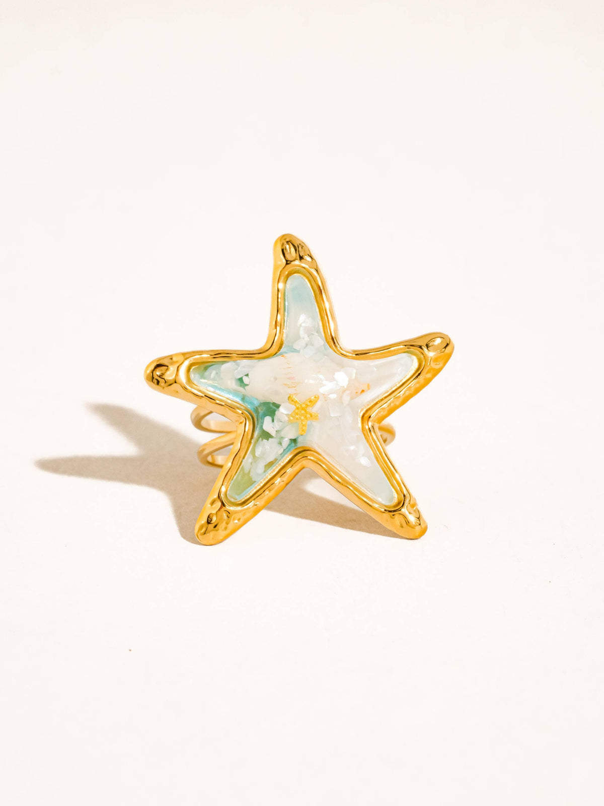 Chatelet 18K Gold Non-Tarnish Ocean Starfish Ring: Blue