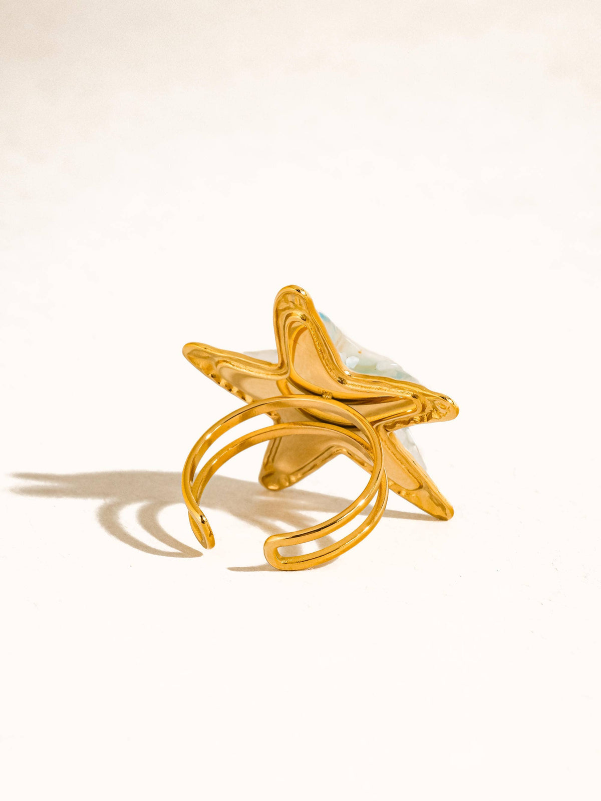 Chatelet 18K Gold Non-Tarnish Ocean Starfish Ring: Blue