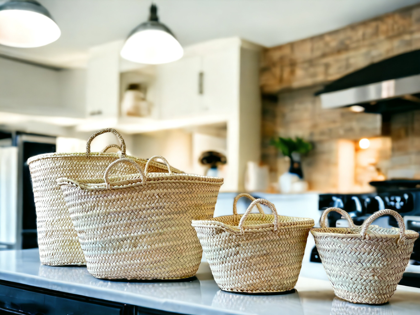 French basket, Straw tote bag, Grocery bag, woven bag: Large / Empty