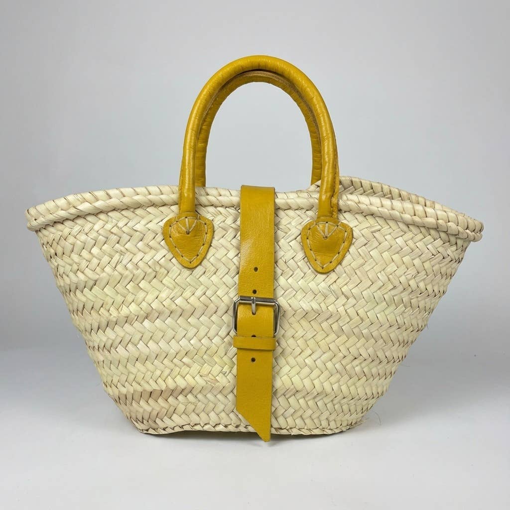 French Market Basket Leather Buckle Straw Bag: Orange