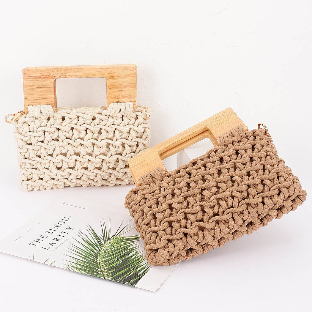 Woven Bag with Wooden Handle: KH