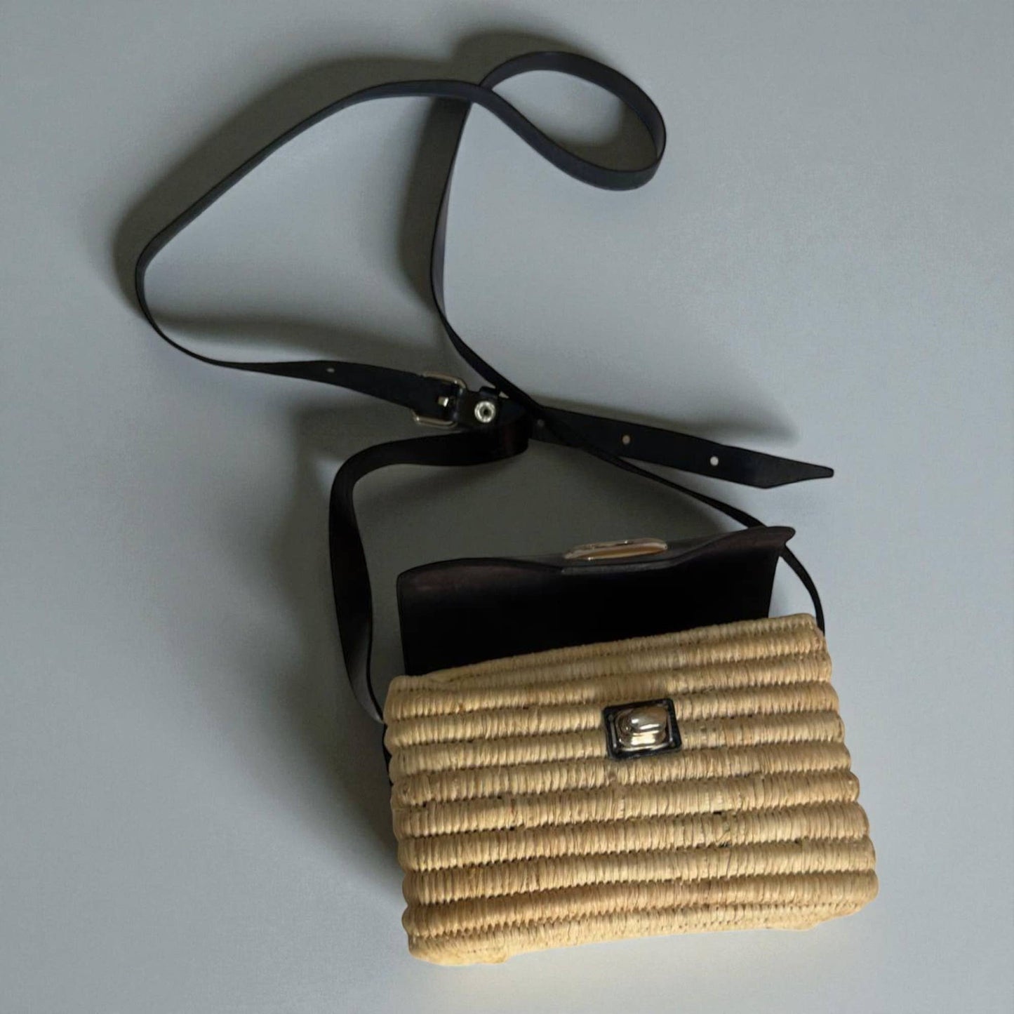 Handmade Straw & Leather Crossbody Bag - Mini Boho Purse: Brown / Small