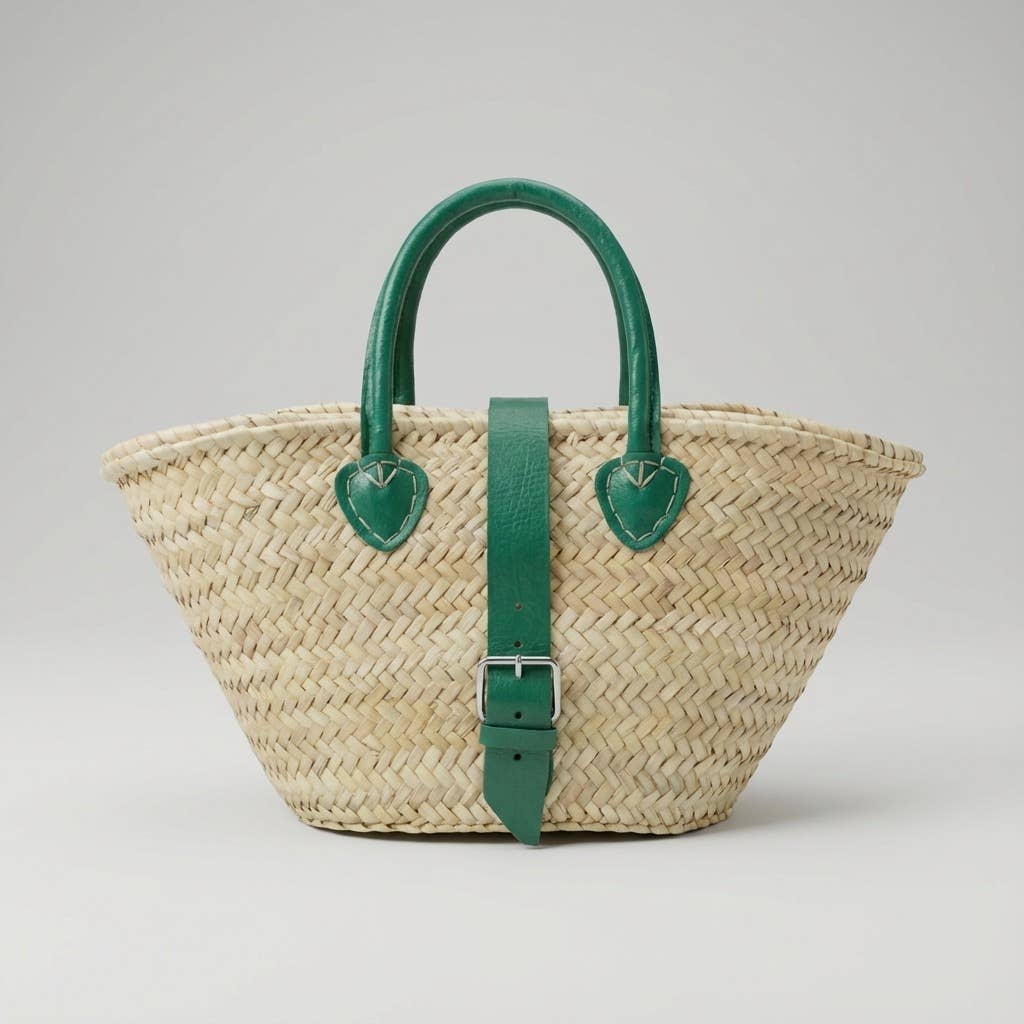 French Market Basket Leather Buckle Straw Bag: Orange
