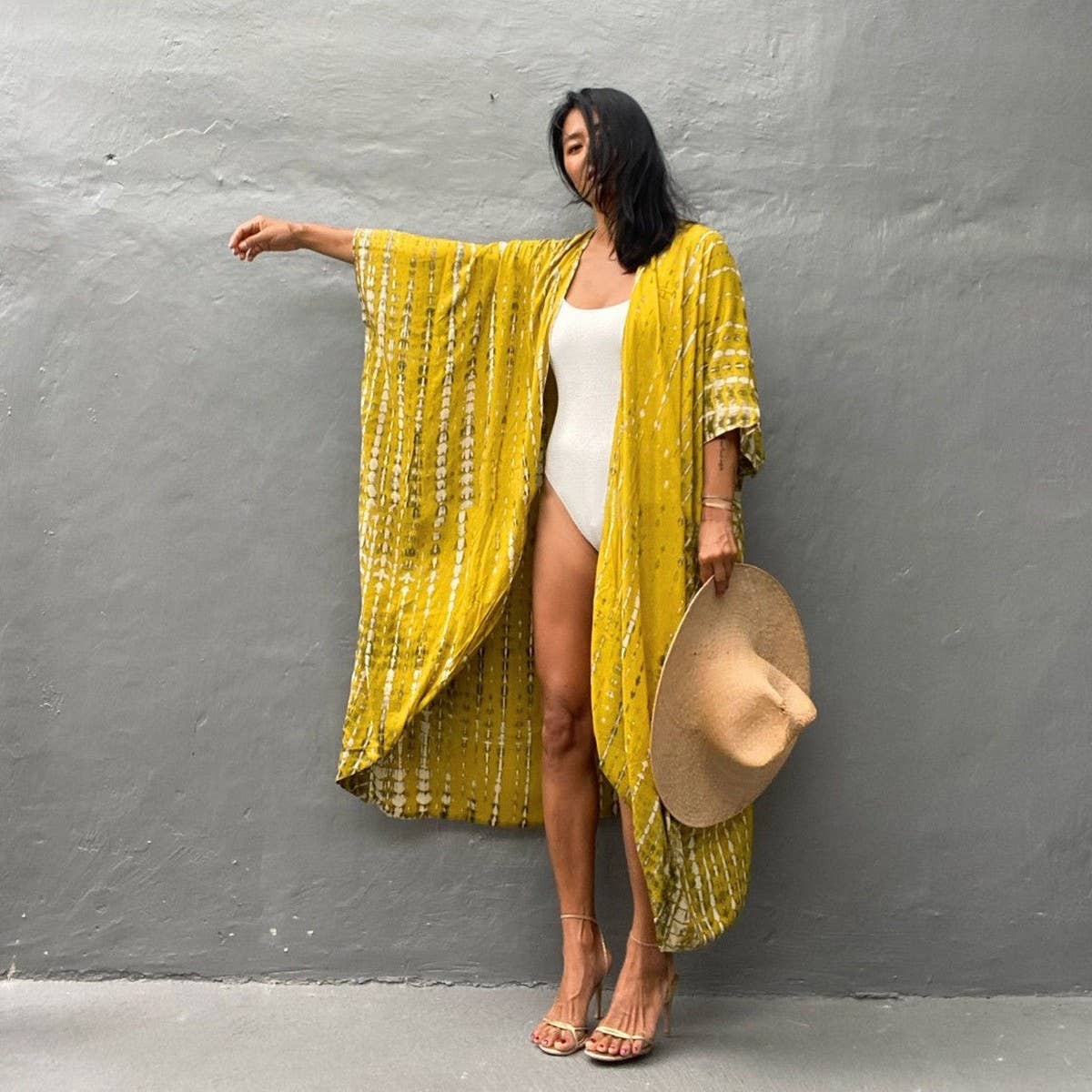 Tie-Dye Beach Cover-Up Cardigan - Yellow