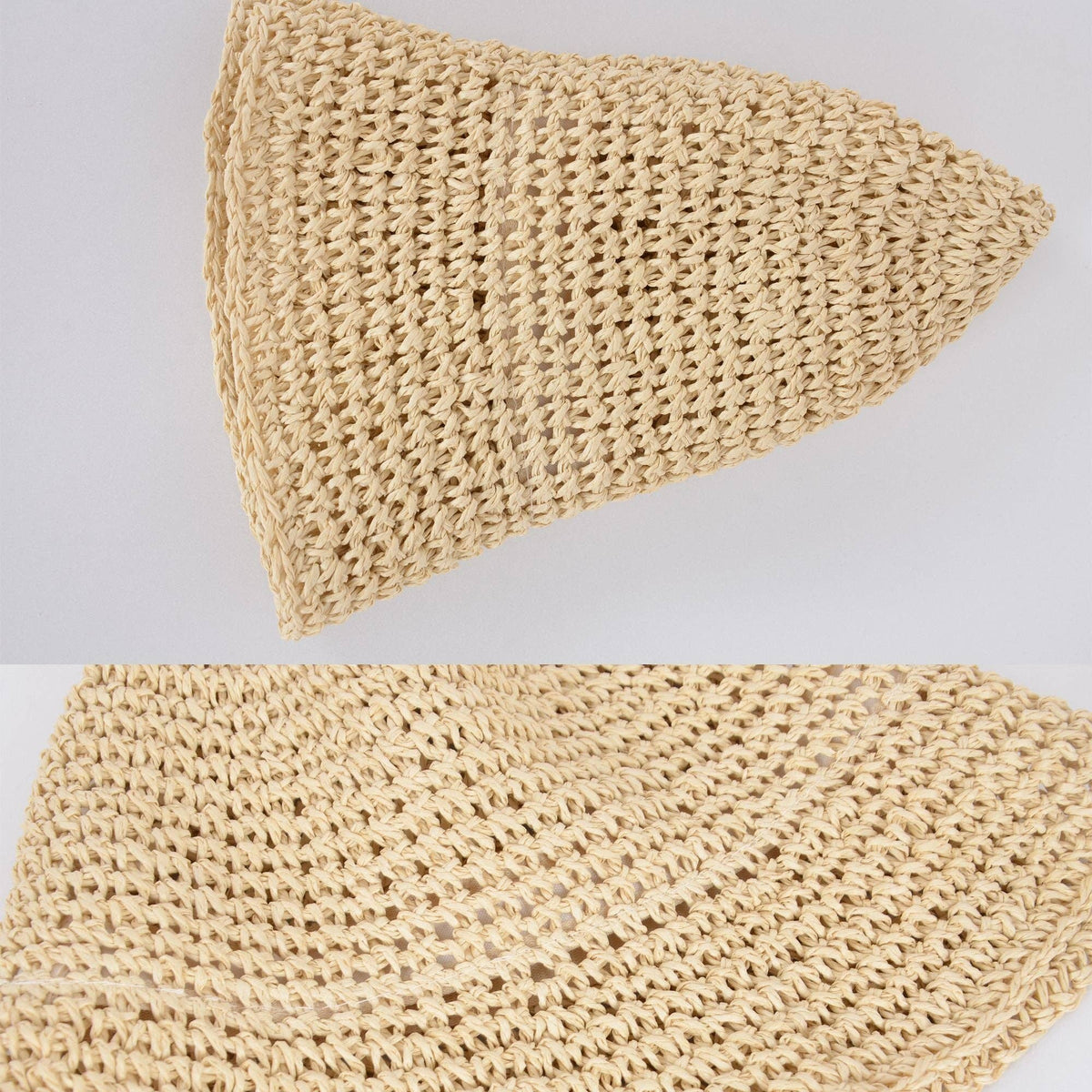 Crochet Raffia Bucket Hat Foldable Wide Brim Sun Hat: Khaki / One Size Fits Most