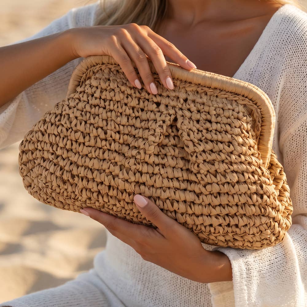 Ribbed Straw Crochet Frame Pouch: KA