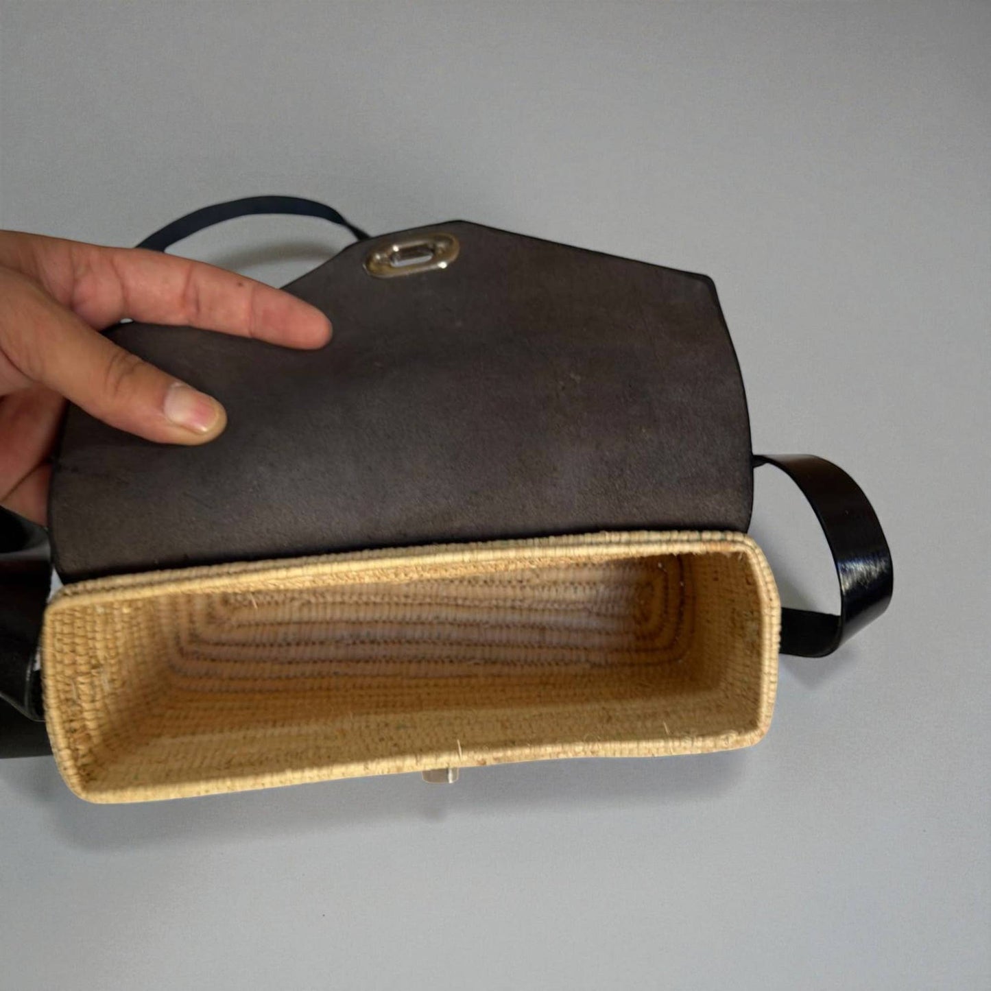 Handmade Straw & Leather Crossbody Bag - Mini Boho Purse: Brown / Small
