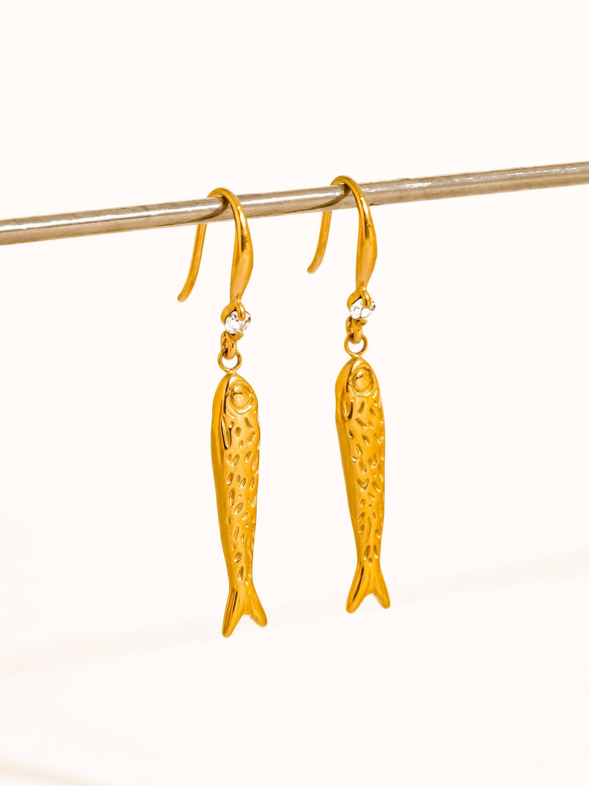 Calypsa 18K Gold Non-Tarnish Fish Charm Drop Earrings: Yellow Gold