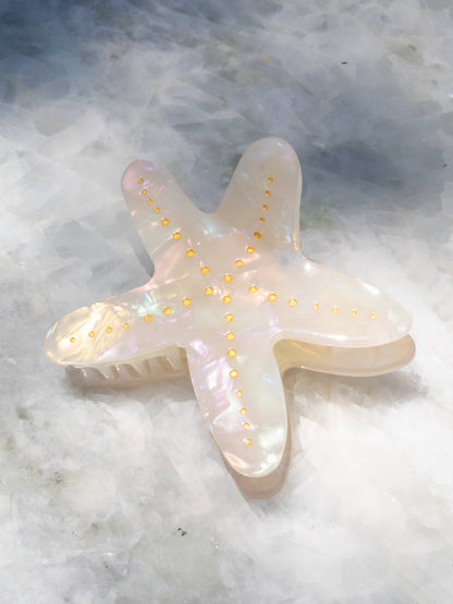 Medium White Starfish Hair Clip