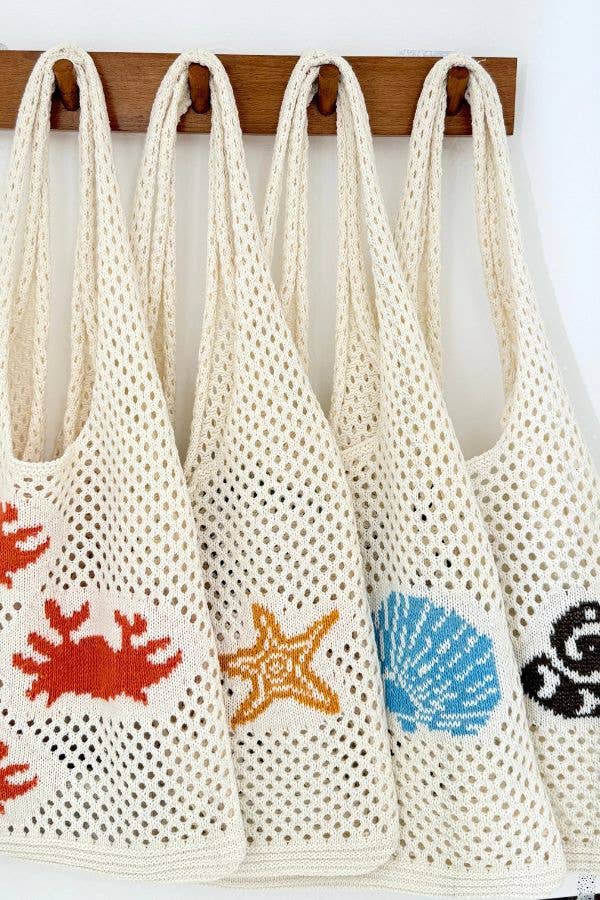 Ocean Theme Crochet Tote Beach Bag: Seashell