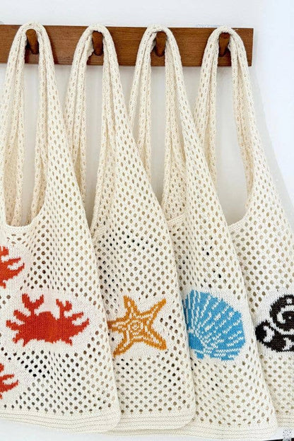 Ocean Theme Crochet Tote Beach Bag: Seashell