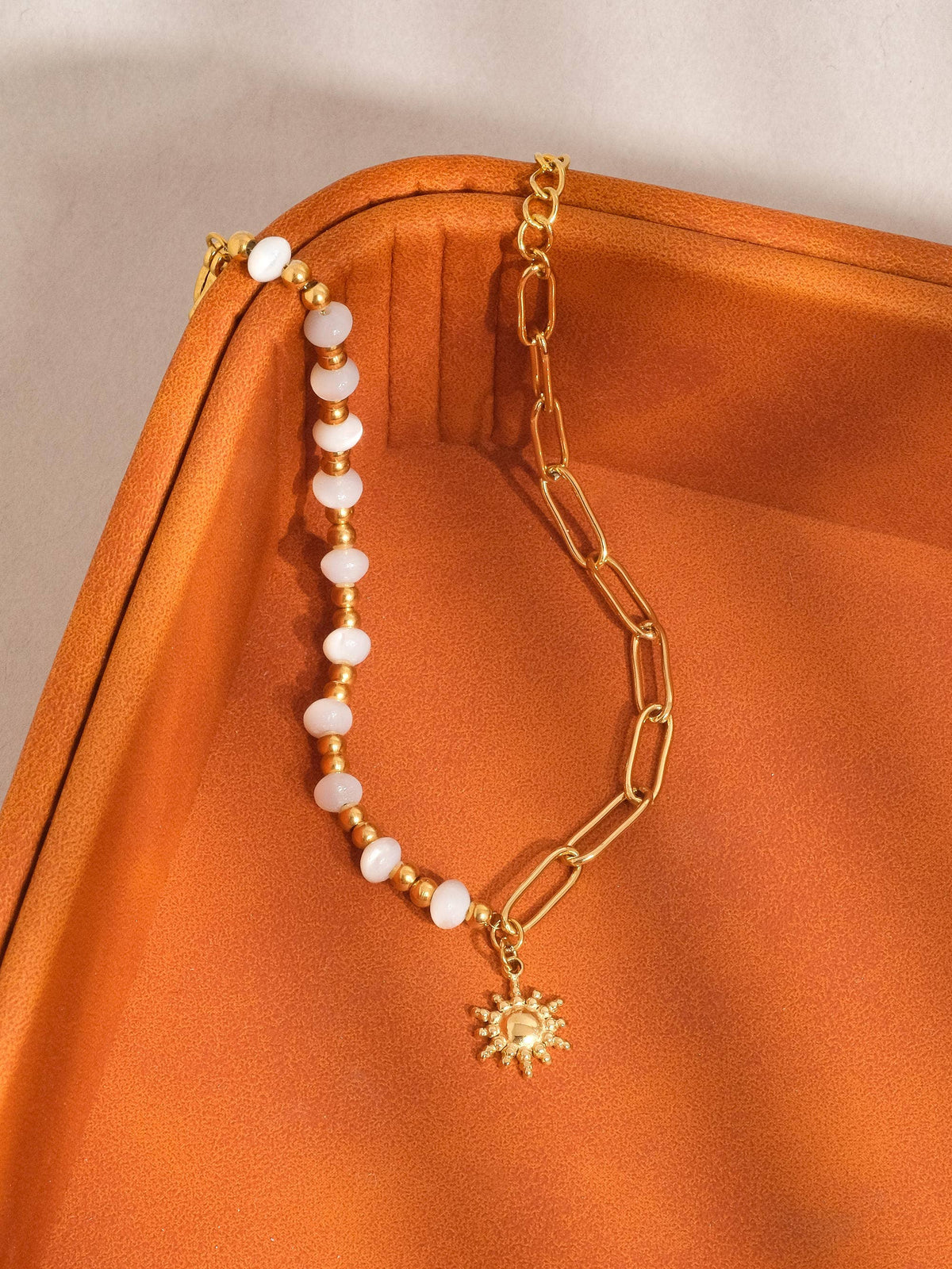 Sapin 18K Gold Non-Tarnish Sun and Pearl Chain Bracelet: Yellow Gold