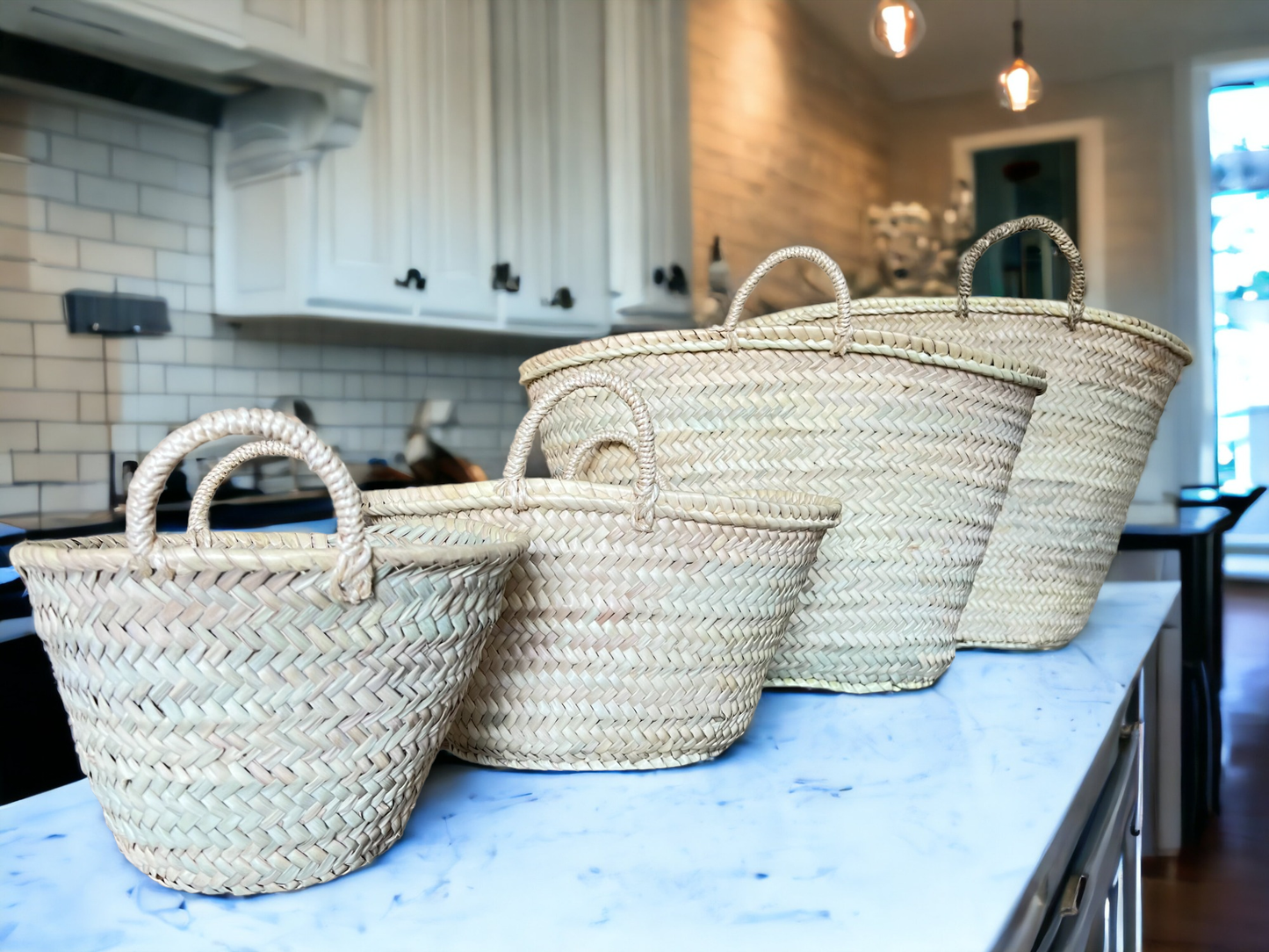 French basket, Straw tote bag, Grocery bag, woven bag: Large / Empty