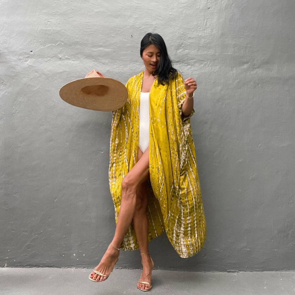 Tie-Dye Beach Cover-Up Cardigan - Yellow