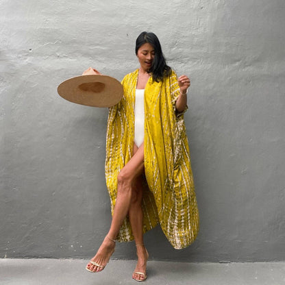 Tie-Dye Beach Cover-Up Cardigan - Yellow