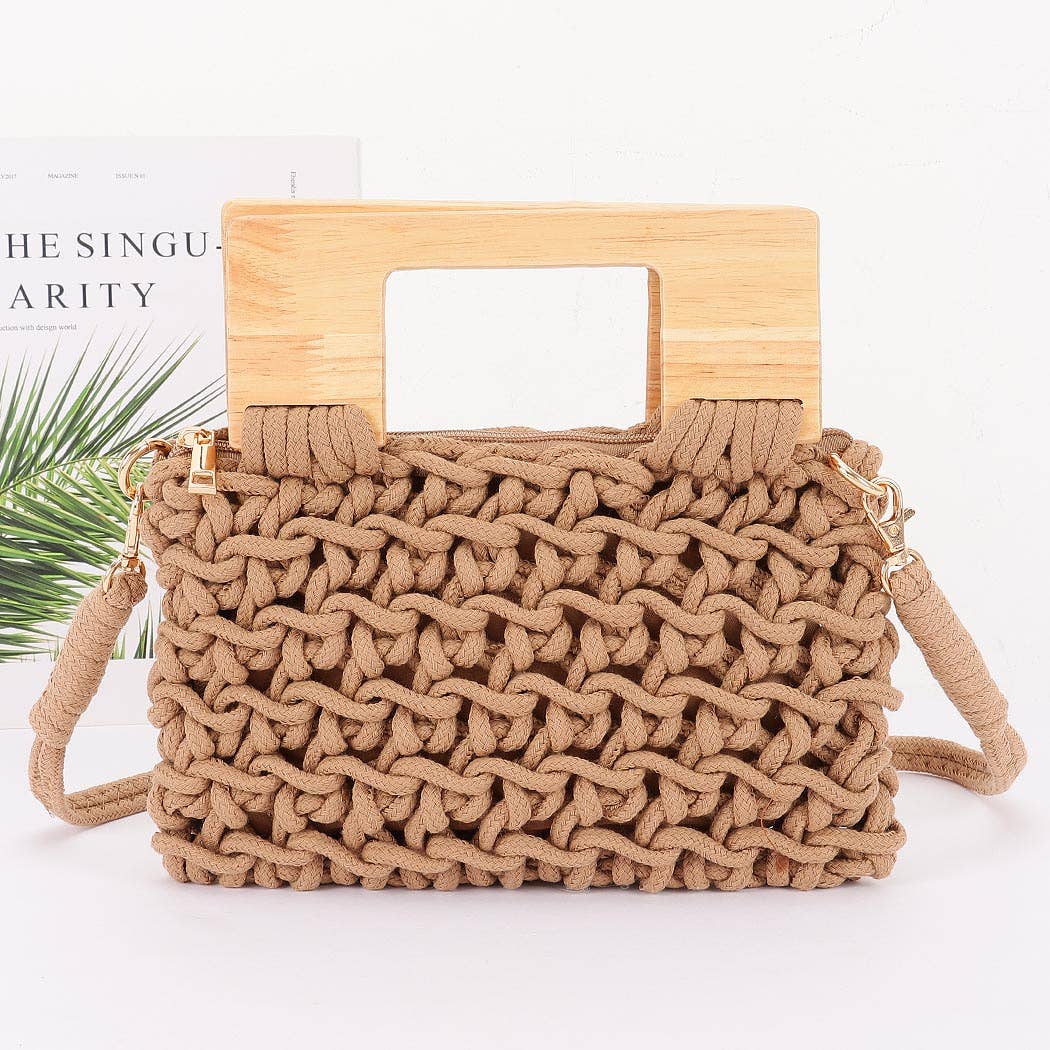 Woven Bag with Wooden Handle: KH