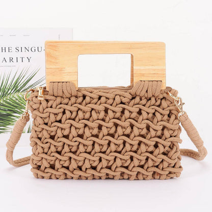 Woven Bag with Wooden Handle: KH