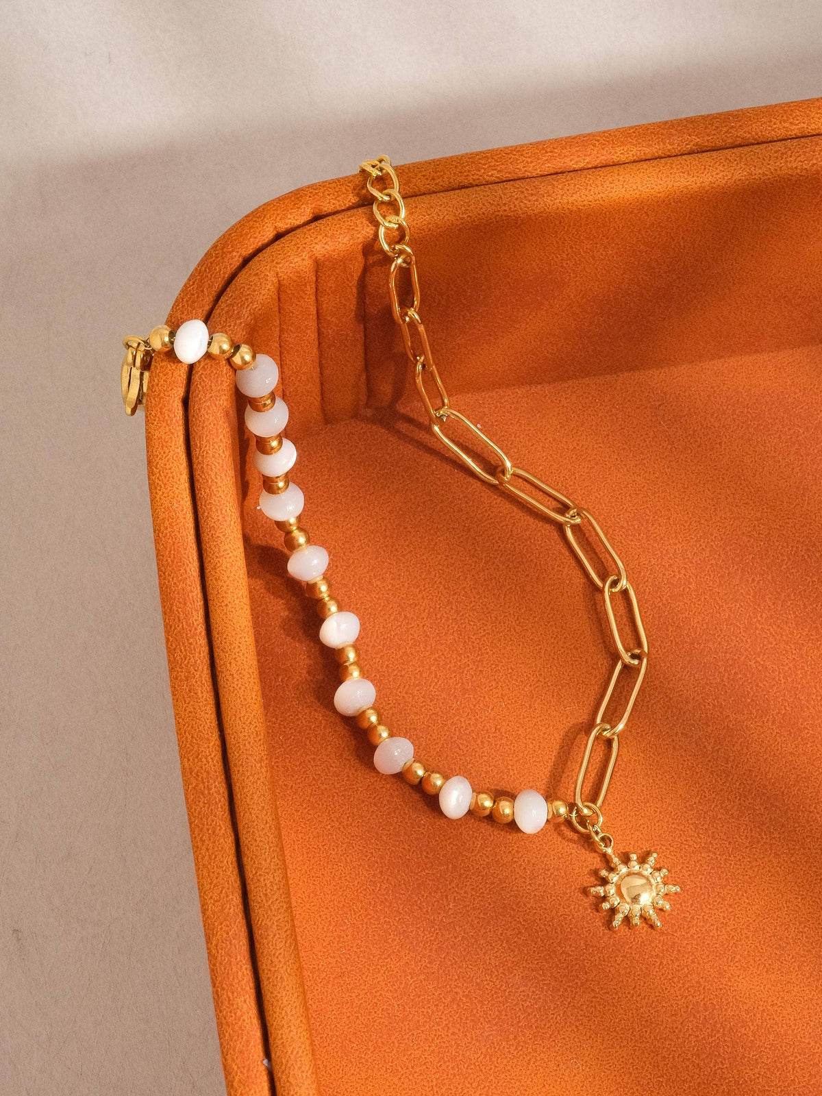 Sapin 18K Gold Non-Tarnish Sun and Pearl Chain Bracelet: Yellow Gold