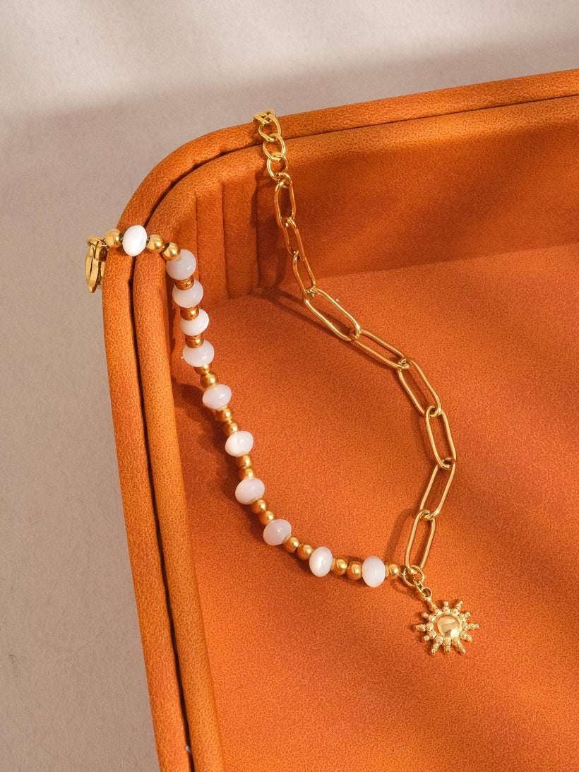 Sapin 18K Gold Non-Tarnish Sun and Pearl Chain Bracelet: Yellow Gold