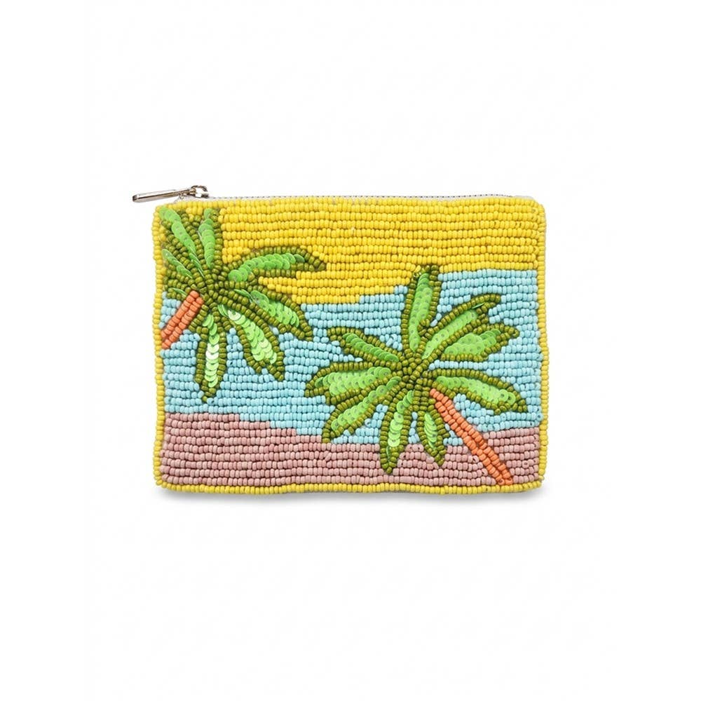 Palm Tree Beach Beaded Coin Pouch: YELLOW