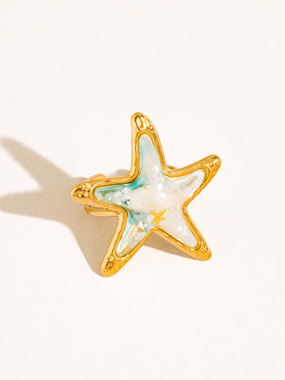 Chatelet 18K Gold Non-Tarnish Ocean Starfish Ring: Blue