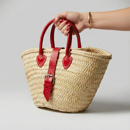 French Market Basket Leather Buckle Straw Bag: Yellow