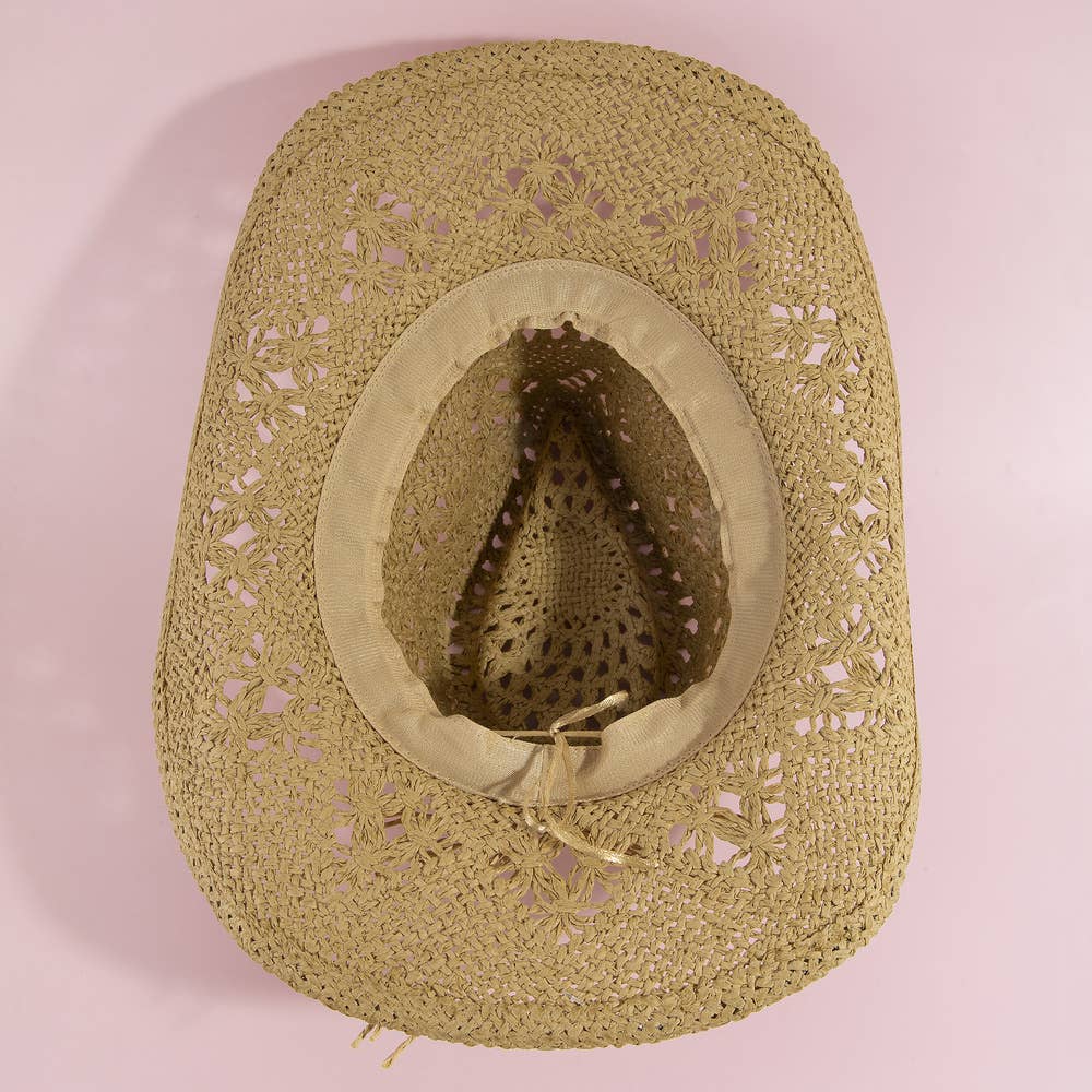 Paper Straw Open Weave Crochet Cowboy Hat: KA