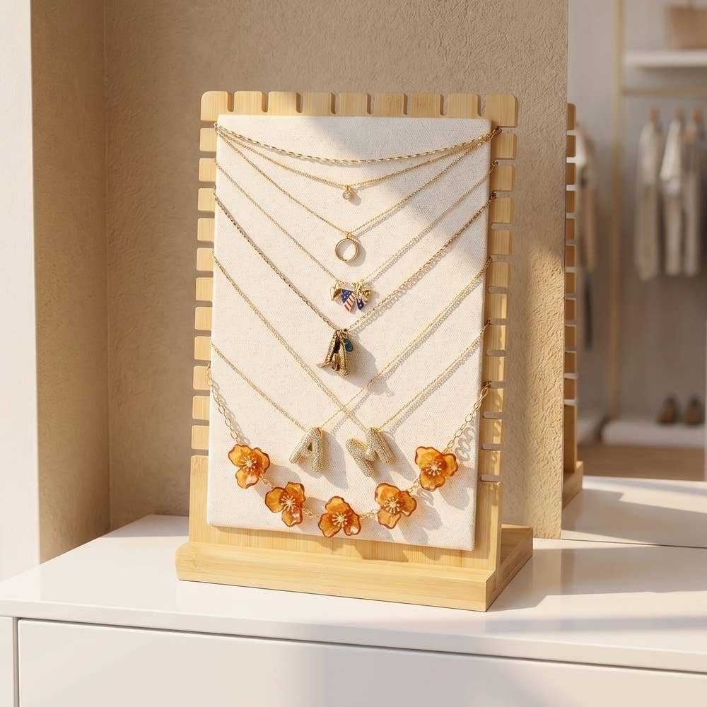 Multi Tier Bamboo Necklace Display Stand: WOOD