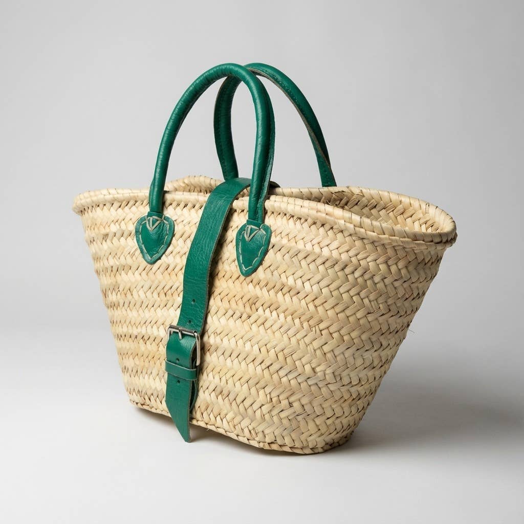 French Market Basket Leather Buckle Straw Bag: Orange