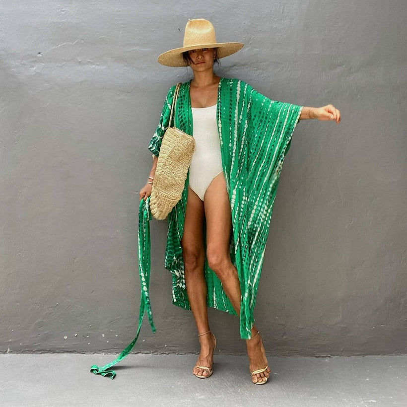 Tie-Dye Beach Cover-Up Cardigan - Green