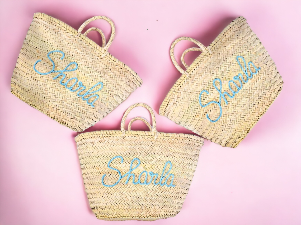 French basket, Straw tote bag, Grocery bag, woven bag: Large / Empty