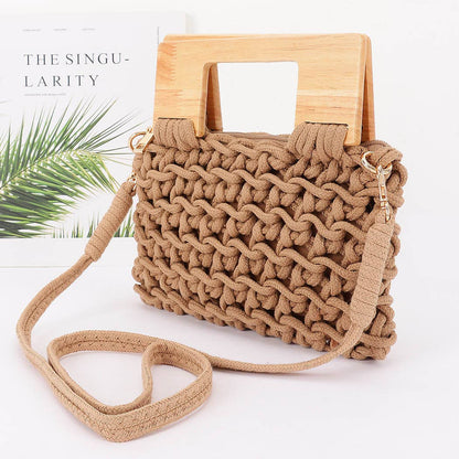 Woven Bag with Wooden Handle: KH