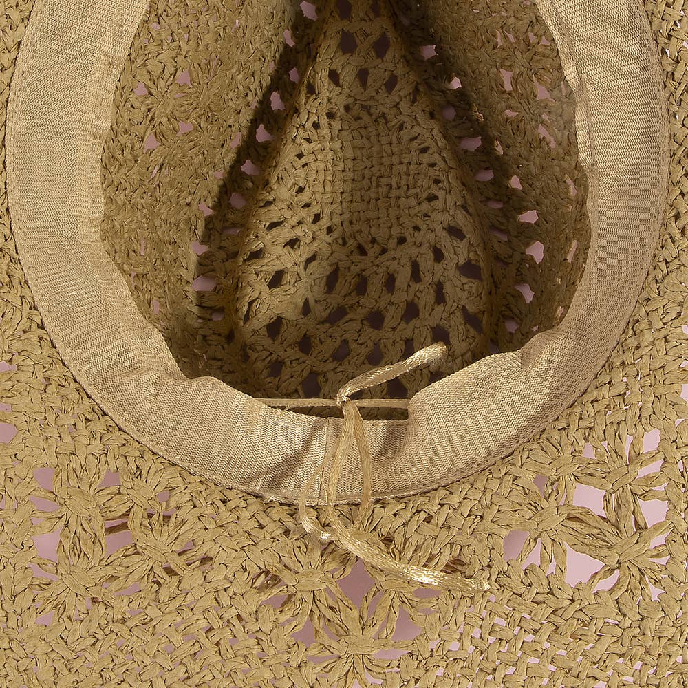 Paper Straw Open Weave Crochet Cowboy Hat: KA