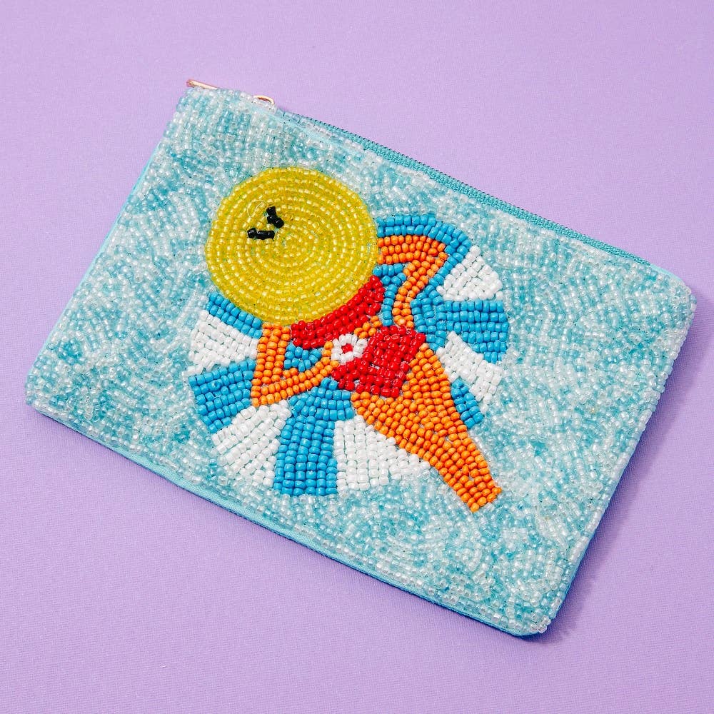 Sunbathing Pool Lady Seed Beaded Coin Purse: MULTI