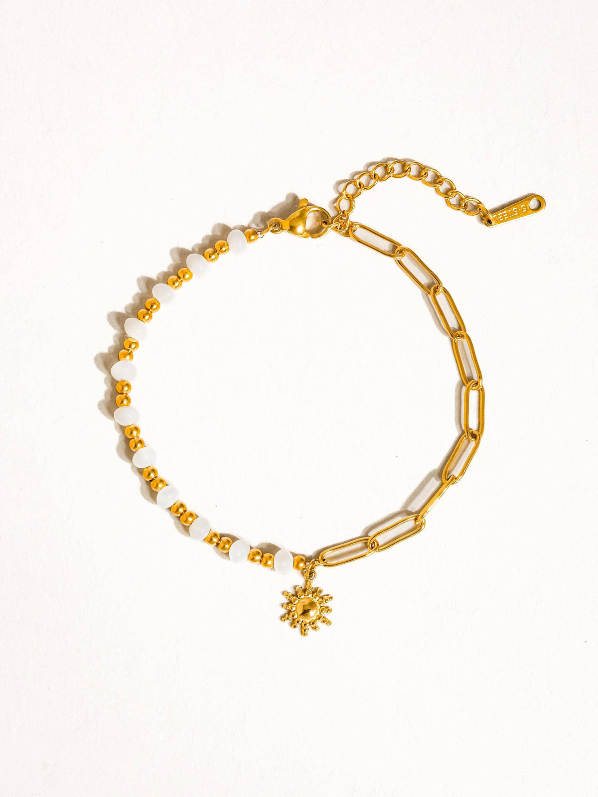 Sapin 18K Gold Non-Tarnish Sun and Pearl Chain Bracelet: Yellow Gold