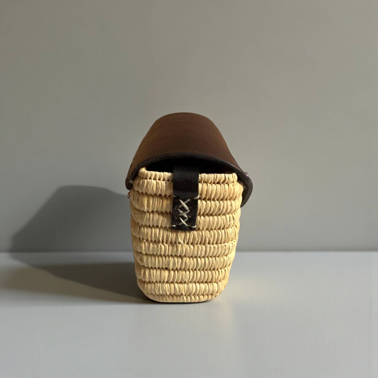 Handmade Straw & Leather Crossbody Bag - Mini Boho Purse: Brown / Small