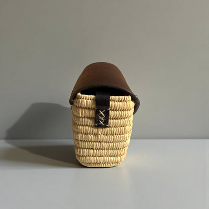 Handmade Straw & Leather Crossbody Bag - Mini Boho Purse: Brown / Small