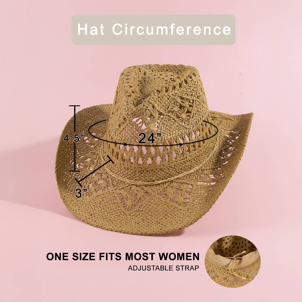 Paper Straw Open Weave Crochet Cowboy Hat: KA