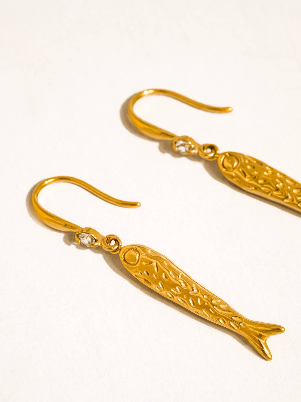 Calypsa 18K Gold Non-Tarnish Fish Charm Drop Earrings: Yellow Gold