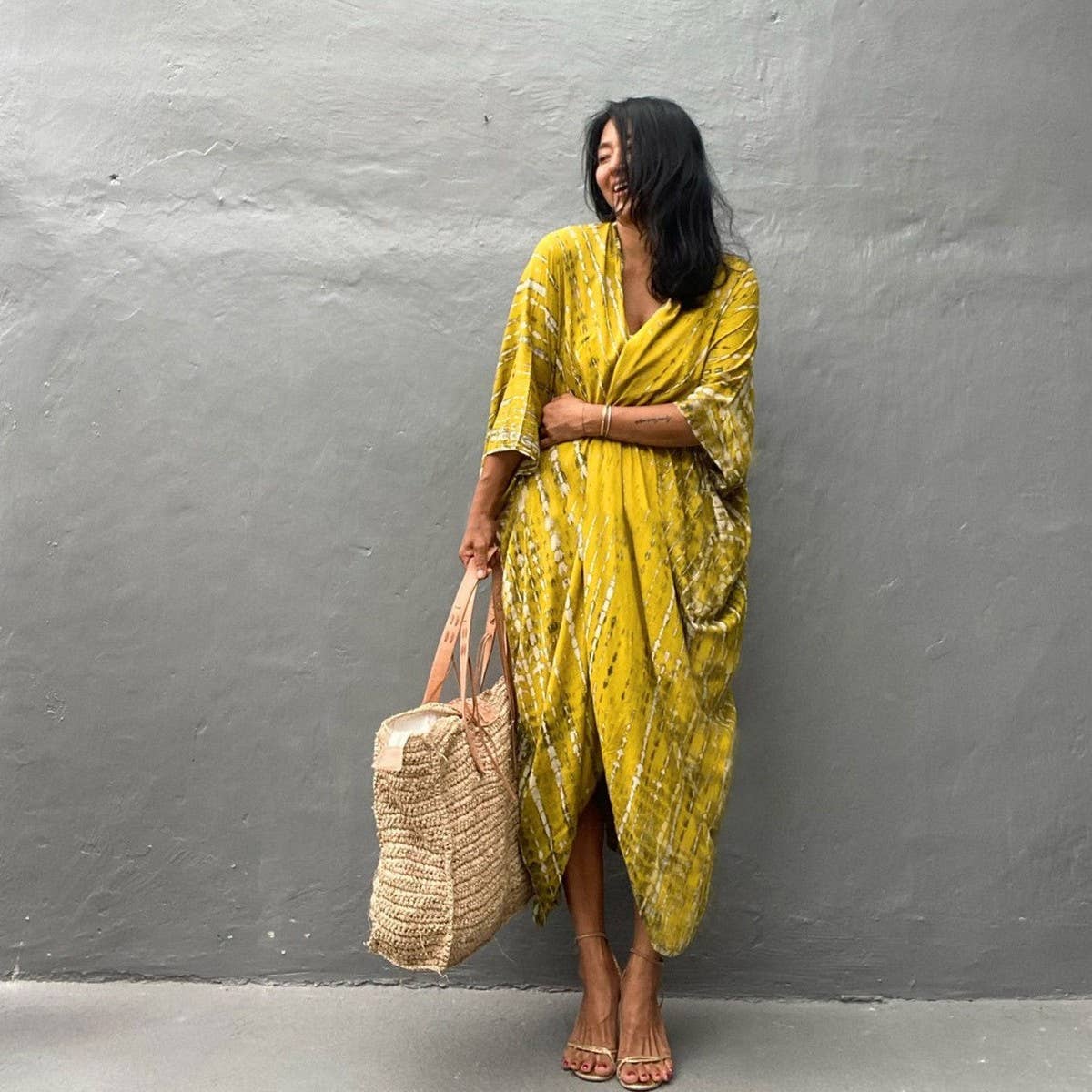 Tie-Dye Beach Cover-Up Cardigan - Yellow