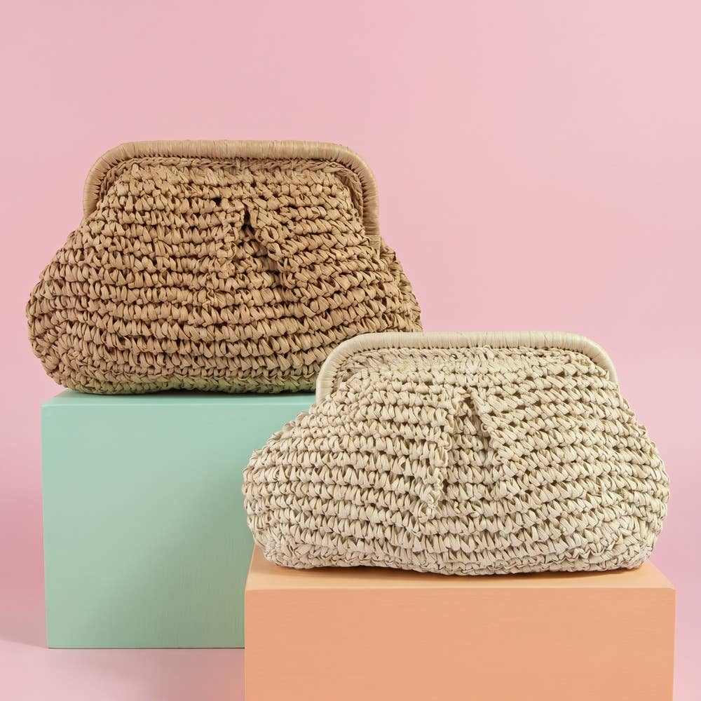 Ribbed Straw Crochet Frame Pouch: KA