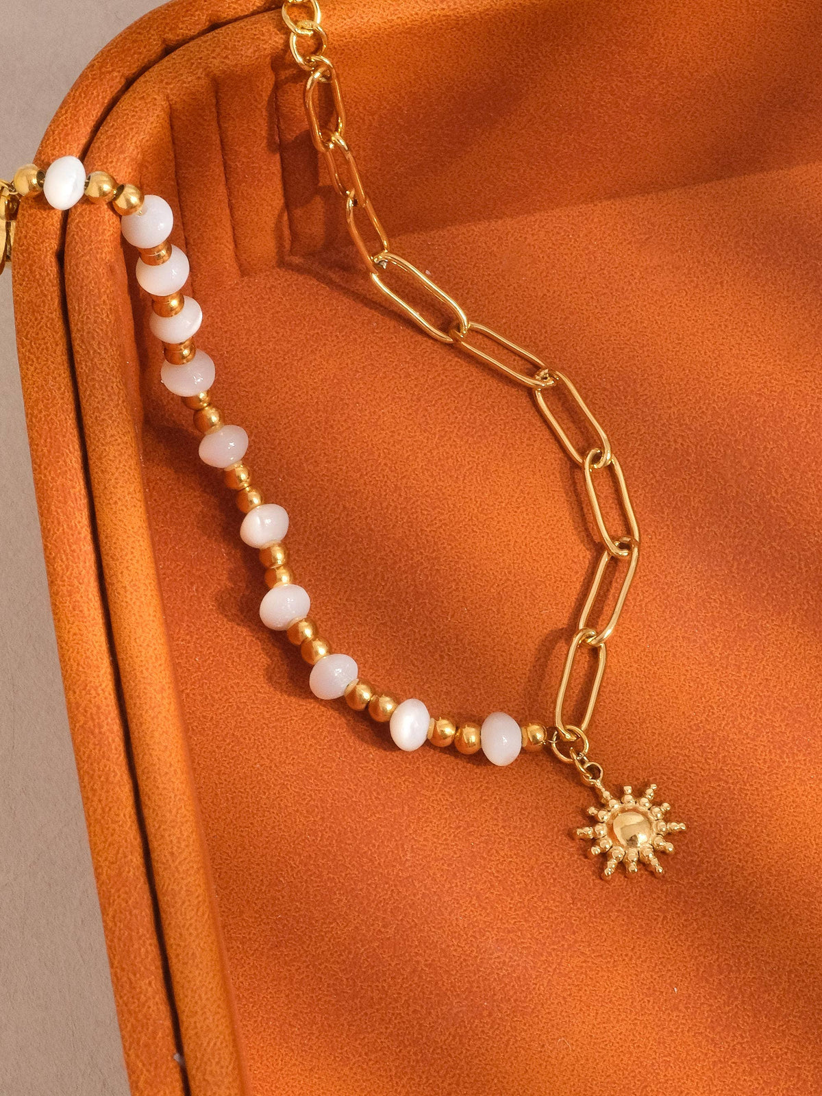 Sapin 18K Gold Non-Tarnish Sun and Pearl Chain Bracelet: Yellow Gold