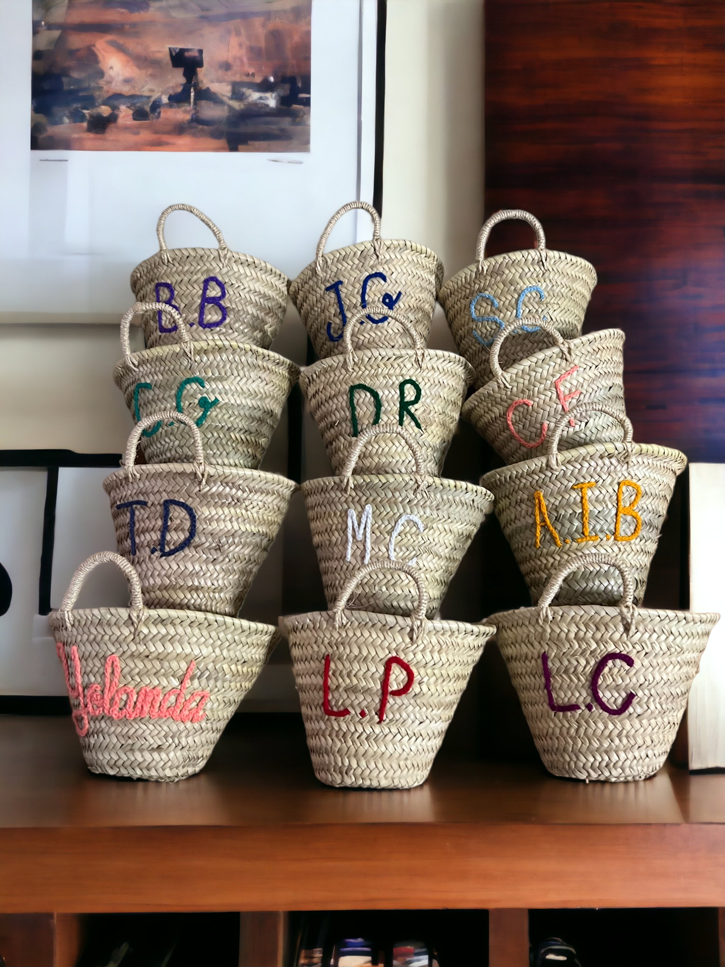 French basket, Straw tote bag, Grocery bag, woven bag: Large / Empty