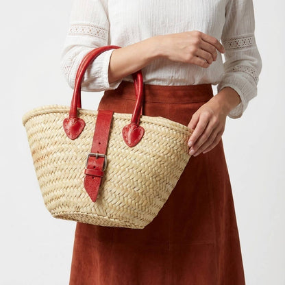 French Market Basket Leather Buckle Straw Bag: Orange