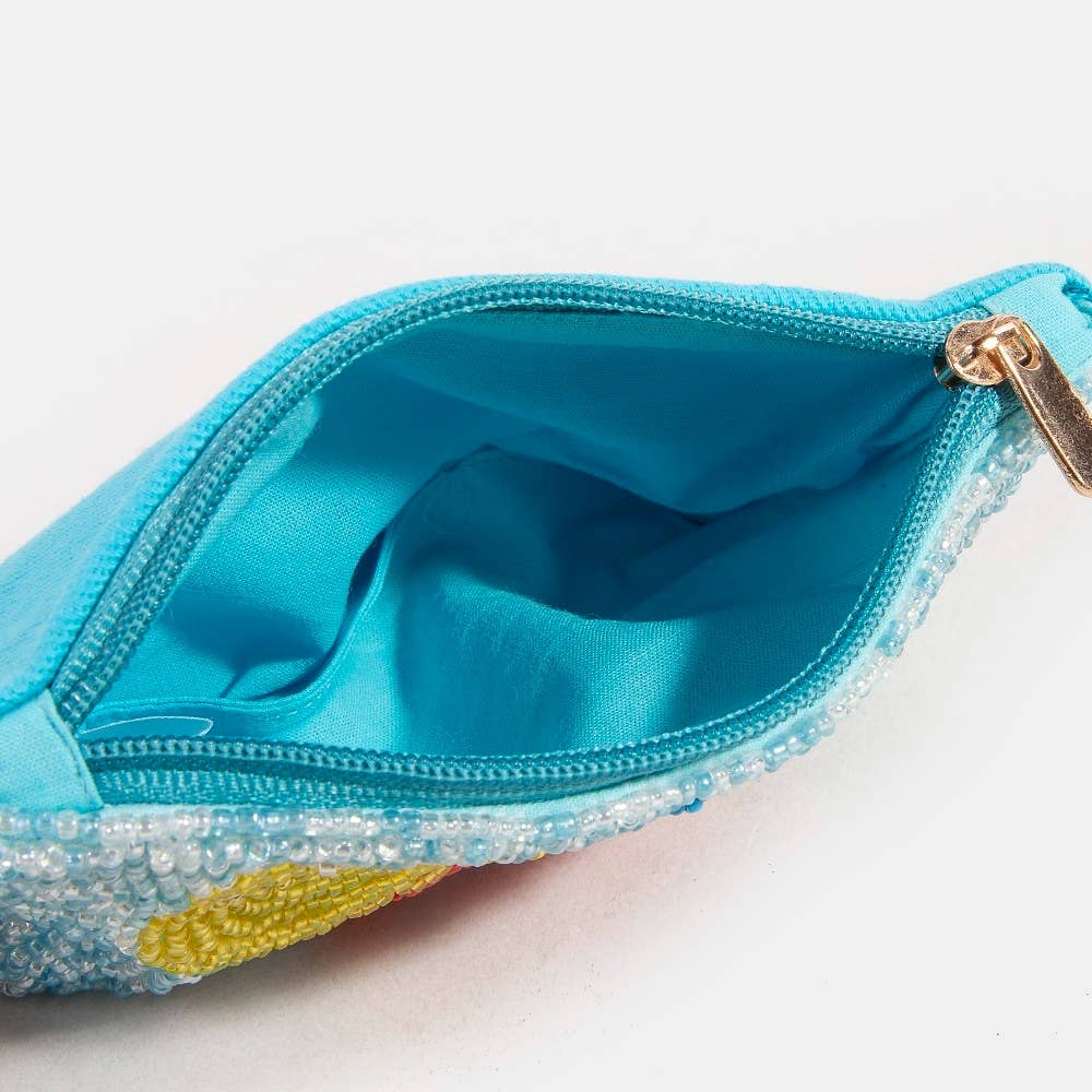 Sunbathing Pool Lady Seed Beaded Coin Purse: MULTI