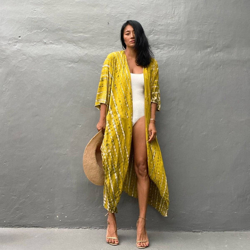 Tie-Dye Beach Cover-Up Cardigan - Yellow