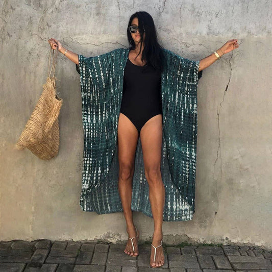 Tie-Dye Beach Cover-Up Cardigan - Dark Green