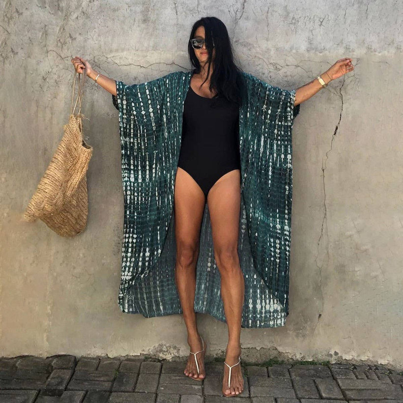 Tie-Dye Beach Cover-Up Cardigan - Dark Green